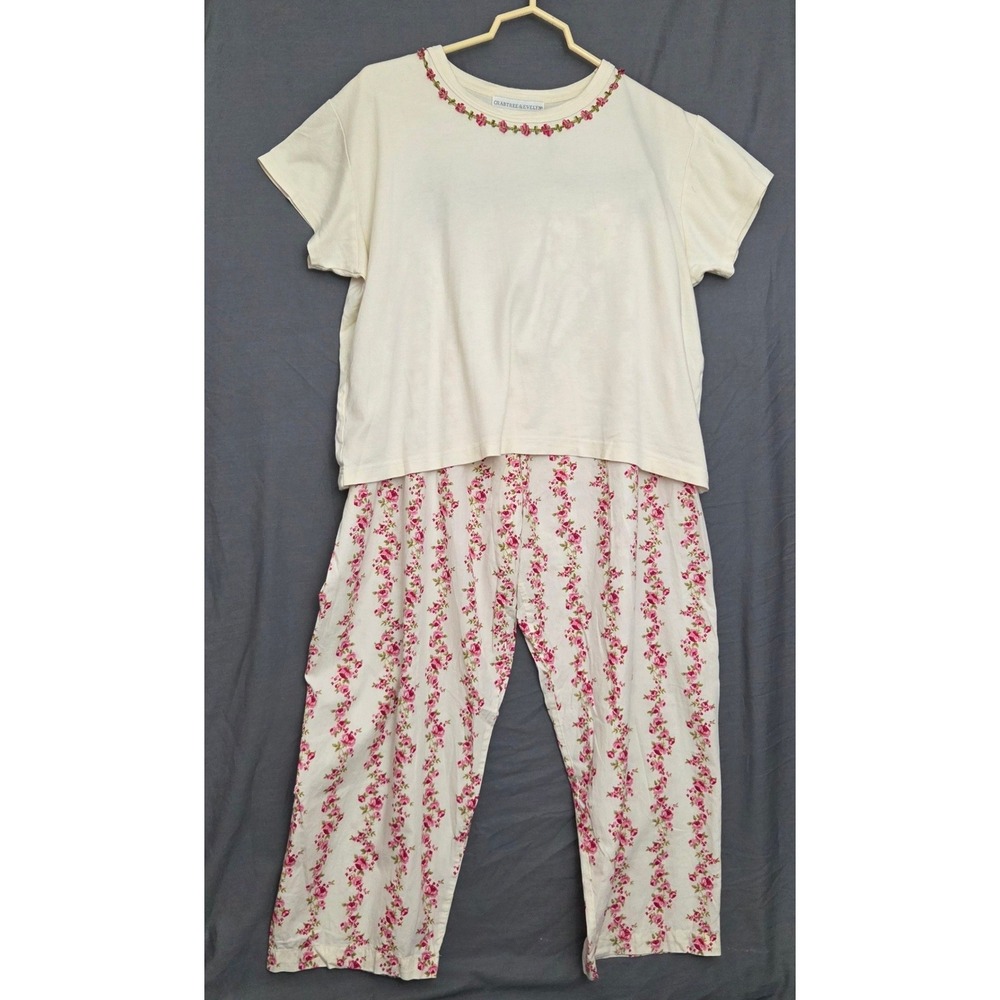 Vintage Crabtree & Evelyn L 100% Cotton Floral Pajama Set Cottagecore Rose Print